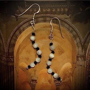 Black Swarovski & Mother of Pearl Crystal earrings 925